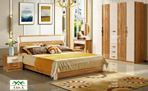 Mẫu combo bộ giường tủ cho phòng ngủ đẹp màu trắng hiện đại gỗ sồi công nghiệp nhập khẩu đài loan
