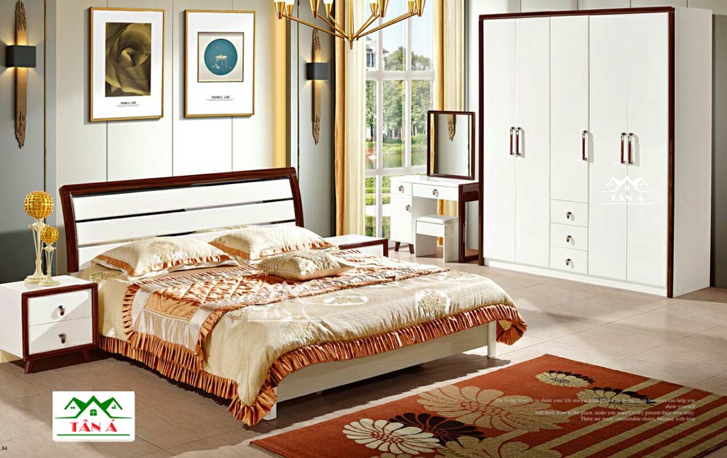 Mẫu combo bộ giường tủ, giường ngủ đẹp hiện đại gỗ sồi công nghiệp nhập khẩu đài loan