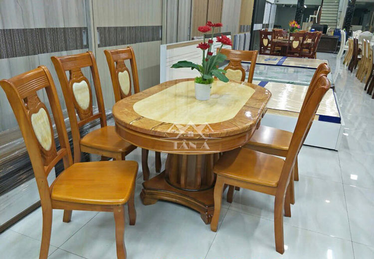 Bộ bàn ăn mặt đá 6 ghế gỗ sồi gia đình giá rẻ