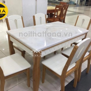 Bộ bàn ăn mặt đá 6 ghế gỗ cao su giá rẻ đẹp hiện đại nhập khẩu đài loan