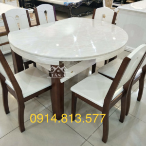 bộ bàn ăn mặt tròn 6 ghế gỗ sồi nhập khẩu
