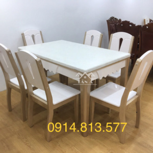 bàn ăn mặt đá 6 ghế gỗ sồi nga nhập khẩu đài loan