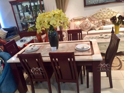 Bộ bàn ăn mặt đá 6 ghế gỗ sồi cao cấp nhập khẩu đài loan giá rẻ đẹp hiện đại