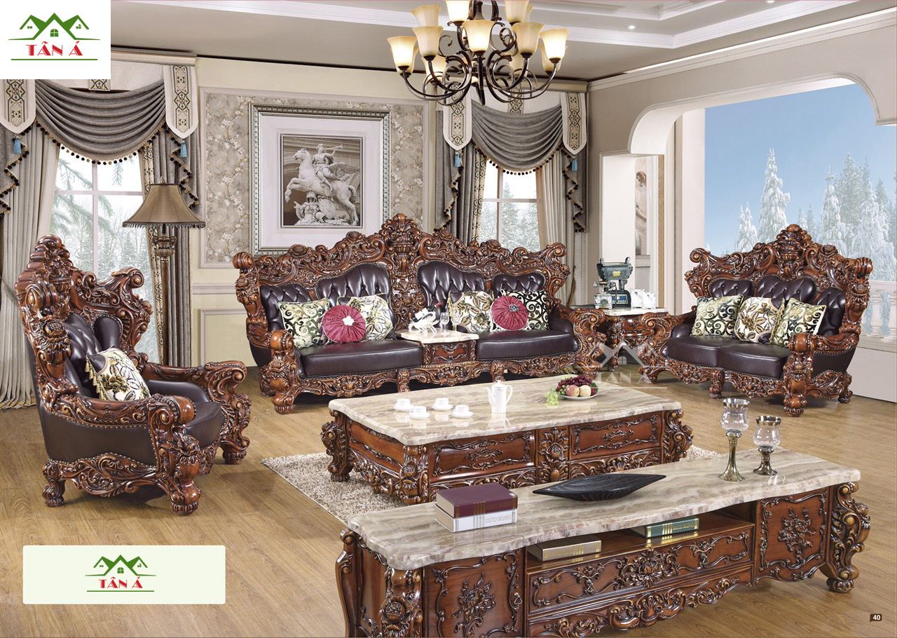 Bộ bàn ghế sofa da bò thật tân cổ điển đẹp hàng nhập khẩu đài loan malaysia giá rẻ tphcm