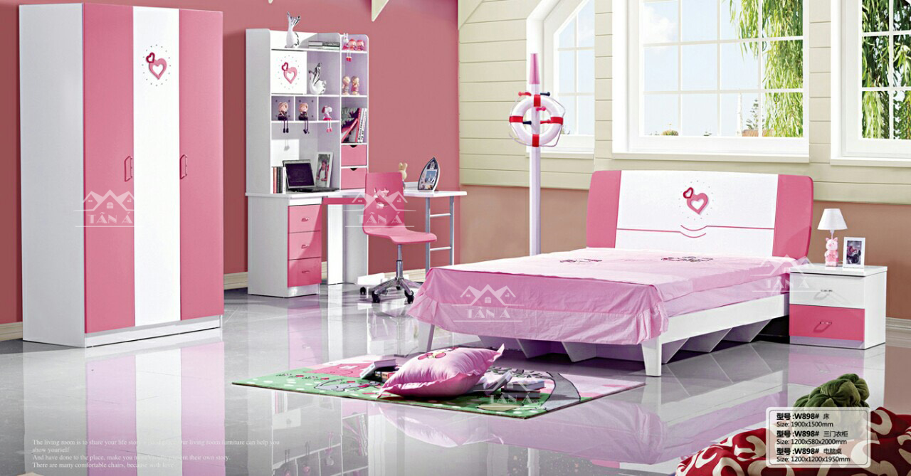 Combo giường tủ Bàn học bài cho bé gái trẻ em màu hồng dễ thương