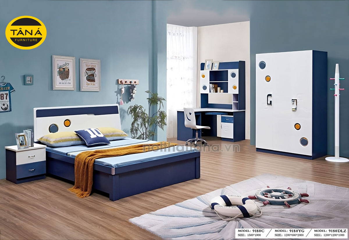 Phòng ngủ màu xanh dương mạnh mẽ
