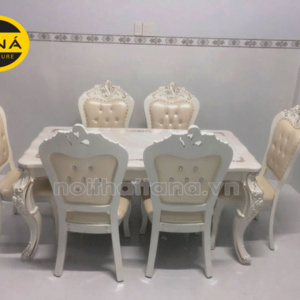 Bộ Bàn Ăn Mặt Đá Tân Cổ Điển 6 Ghế Gỗ Sồi Bọc Da Cao Cấp BA73 nhập khẩu đài loan