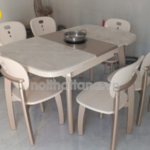 Bộ Bàn Ăn Mặt Đá 6 Ghế BA-APH7027 Gấp Gọn Có Bếp Từ