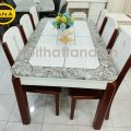 Bộ Bàn Ăn 6 Ghế Gỗ Mặt Đá Viền Họa Tiết Độc Đáo BA40