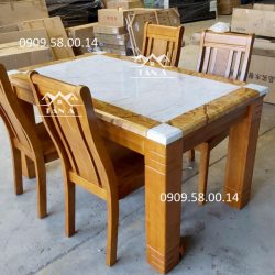 bộ bàn ăn mặt đá 6 ghế gỗ sồi nga nhập khẩu đài loan giá rẻ tại tphcm