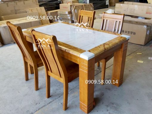 bộ bàn ăn mặt đá 6 ghế gỗ sồi nga nhập khẩu đài loan giá rẻ tại tphcm