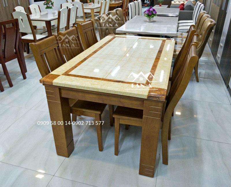 bộ bàn ăn gỗ mặt đá 6 ghế nhập khẩu đài loan