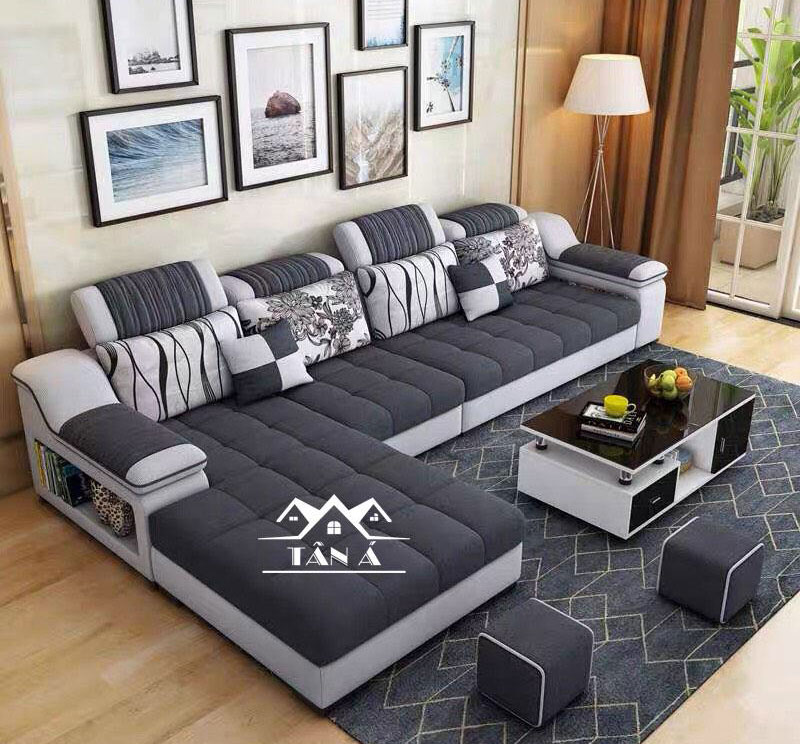 mẫu bàn ghế sofa vải nỉ bố nhung đẹp giá rẻ cho phòng khách căn hộ chung cư nhỏ đẹp hiện đại góc l