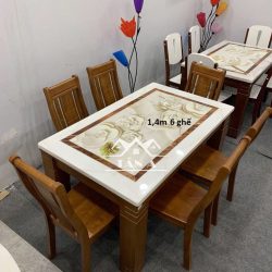 bộ bàn ăn mặt đá hiện đại 6 ghế gỗ sồi nhập khẩu, bàn ăn đẹp giá rẻ