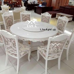 Bộ Bàn Ăn Tròn Mặt Đá 8 Ghế BA72 Cao Cấp Gỗ Sồi Nhập Khẩu