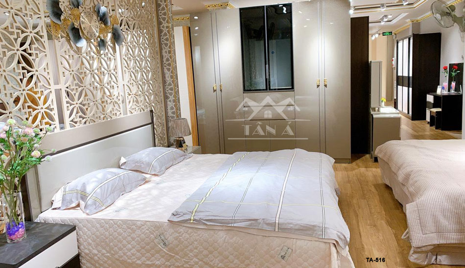 Giường ngủ cao cấp trắng phong cách hiện đại. 