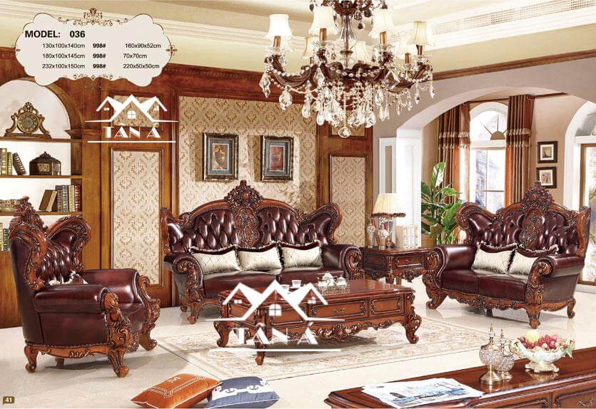 mẫu bàn ghế sofa da bò tân cổ điển đẹp hàng nhập khẩu đài loan