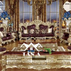 bộ bàn ghế sofa phòng khách tân cổ điển hàng nhập khẩu đài loan, sofa da bò thật