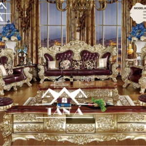 bộ bàn ghế sofa phòng khách tân cổ điển hàng nhập khẩu đài loan, sofa da bò thật