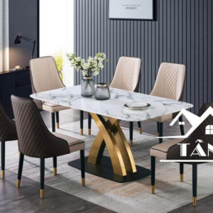 bàn ăn mặt đá 6 ghế inox cao cấp