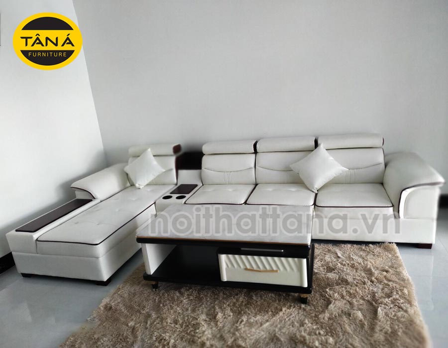 Ghế sofa góc màu trắng cho phòng khách hiện đại N17