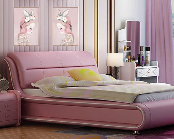 Giường ngủ bọc da hồng có vẻ đẹp của hiện đại vừa nhẹ nhàng vừa cá tính