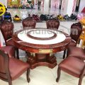 Bộ Bàn Ăn Tròn Mặt Đá Có Mâm Xoay 8 Ghế Gỗ Sồi Bọc Da Cao Cấp BA86