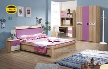 Bộ giường ngủ hiện đại màu hồng cho bé giá
