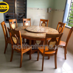 Bộ Bàn Ăn Tròn Mặt Đá Xoay 8 Ghế Hiện Đại BA78