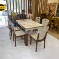 Bộ Bàn Ăn Mặt Đá Trắng Vân Mây BA-H8 6 Ghế Nhập Khẩu