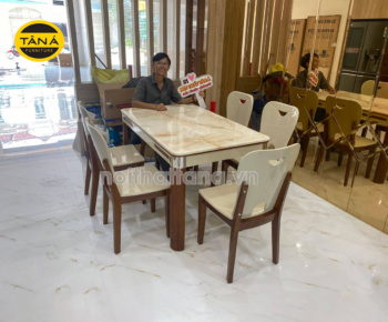 Bộ Bàn Ăn Mặt Đá Trắng Vân Mây BA-H8 6 Ghế Nhập Khẩu