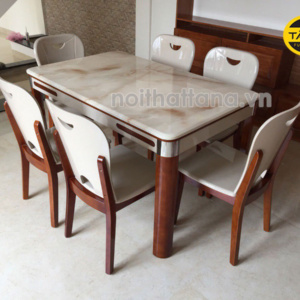 Bộ Bàn Ăn Mặt Đá Trắng Vân Mây BA-H8 6 Ghế Nhập Khẩu