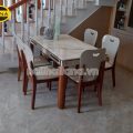 Bộ Bàn Ăn Mặt Đá Trắng Vân Mây BA-H8 6 Ghế Nhập Khẩu
