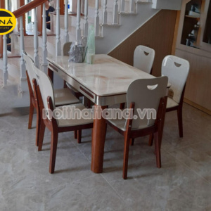Bộ Bàn Ăn Mặt Đá Trắng Vân Mây BA-H8 6 Ghế Nhập Khẩu