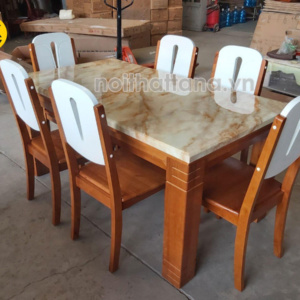 Bộ Bàn Ăn Gỗ Sồi Mặt Đá 6 Ghế BA37