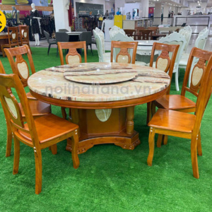 Bộ Bàn Ăn Tròn Mặt Đá Xoay 8 Ghế Hiện Đại BA78
