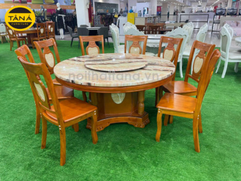 Bộ Bàn Ăn Tròn Mặt Đá Xoay 8 Ghế Hiện Đại BA78