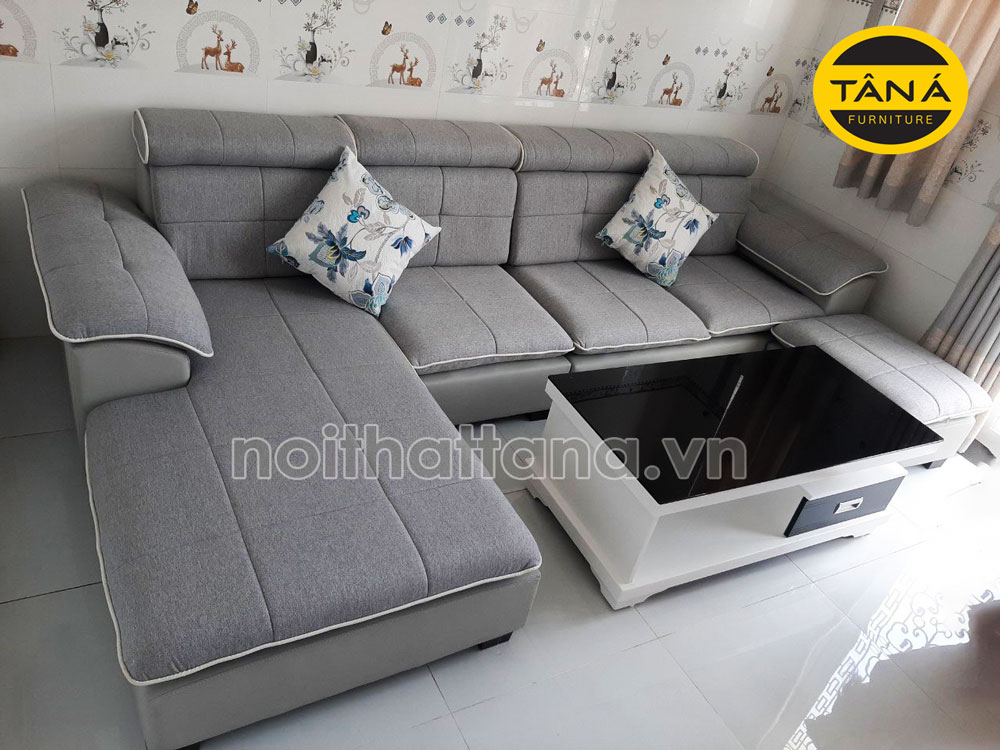 Ghế sofa nỉ màu xám góc l hiện đại