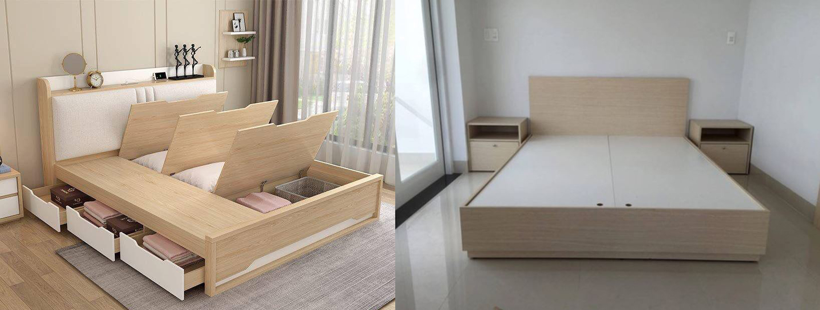 so sánh bộ giường ngủ giá rẻ gỗ công nghiệp