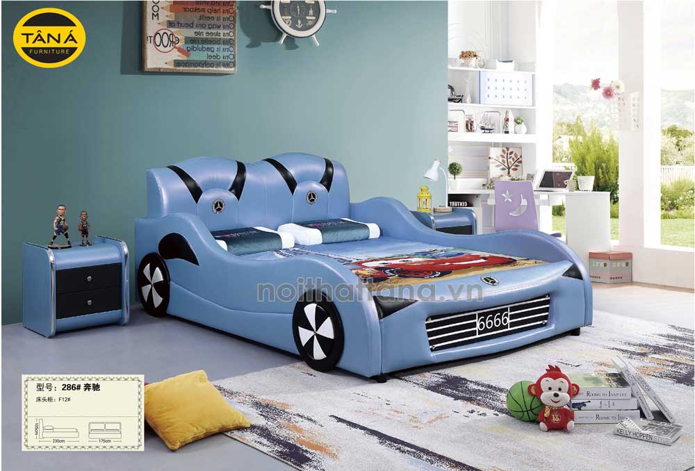 Giường ngủ ô tô bọc da đẹp an toàn để con trai của bạn có những giấc ngủ ngon.