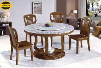 Bộ bàn ăn mặt đá tròn 4 ghế gỗ sồi giá rẻ