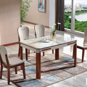Bộ bàn ăn gỗ sồi 6 ghế mặt đá giá rẻ