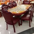 Bộ bàn ăn oval mặt đá tân cổ điển 8 ghế gỗ sồi bọc da cao cấp BA14