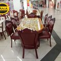Bộ bàn ăn oval mặt đá tân cổ điển 8 ghế gỗ sồi bọc da cao cấp BA14