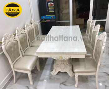 Bộ Bàn Ăn Mặt Đá Cao Cấp 8 Ghế Gỗ bọc da Nhập Khẩu Đài Loan BA24