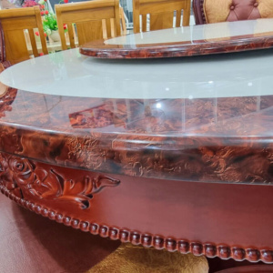 Bộ Bàn Ăn Tròn Mâm Xoay Tân Cổ Điển BA28 Mặt Đá 6 Ghế Gỗ Sồi Cao Cấp