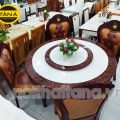 Bộ Bàn Ăn Tròn Mâm Xoay Tân Cổ Điển BA28 Mặt Đá 6 Ghế Gỗ Sồi Cao Cấp
