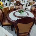 Bộ Bàn Ăn Tròn Mâm Xoay Tân Cổ Điển BA28 Mặt Đá 6 Ghế Gỗ Sồi Cao Cấp