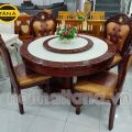 Bộ Bàn Ăn Tròn Mâm Xoay Tân Cổ Điển BA28 Mặt Đá 6 Ghế Gỗ Sồi Cao Cấp