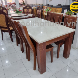 Bộ Bàn Ăn Mặt Đá Khung Gỗ 6 Ghế Hiện Đại BA39 Nhập Khẩu